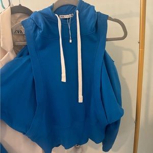 ZARA open shoulder cobalt blue hoodie | Never worn| small paint stain near wrist